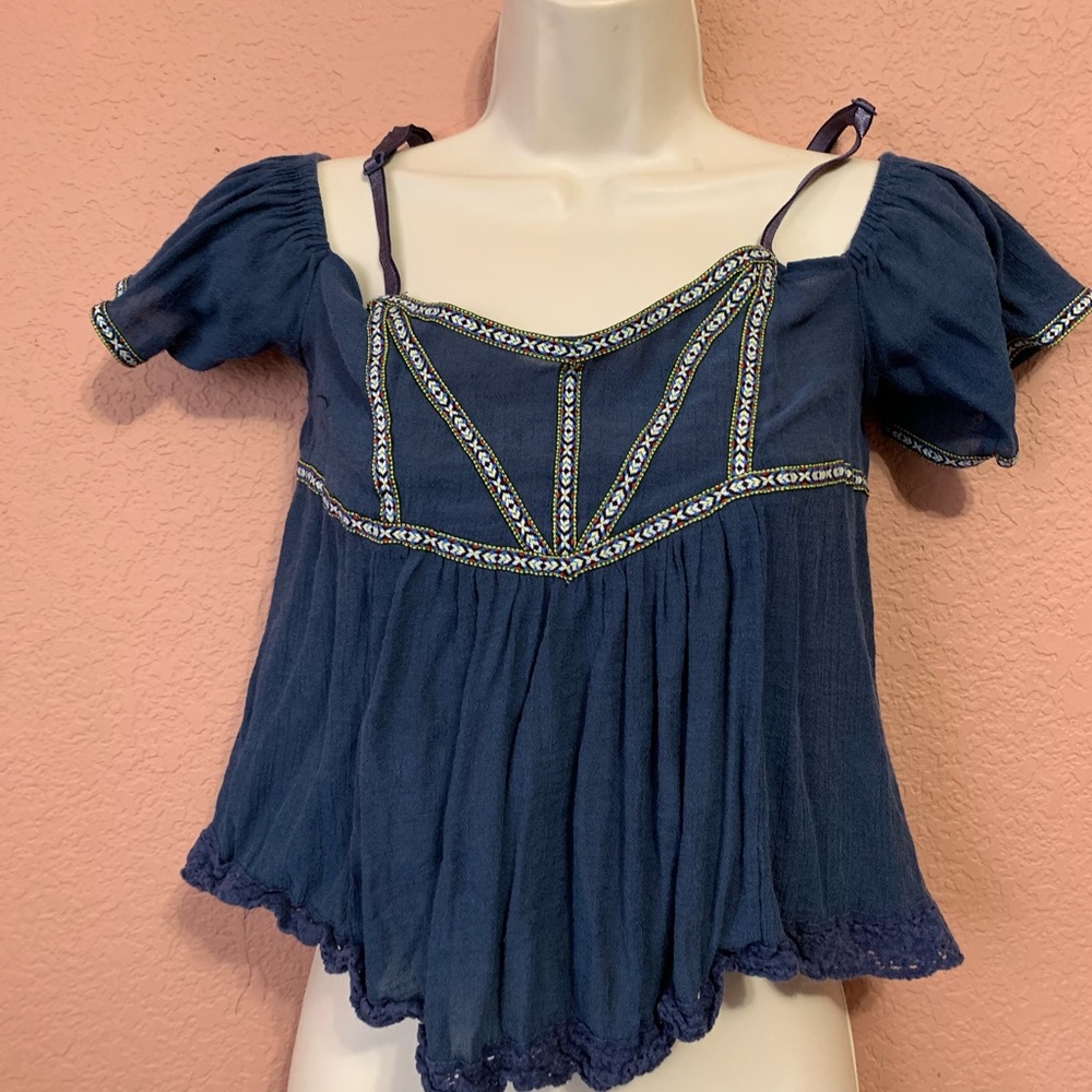 cropped navy blue print